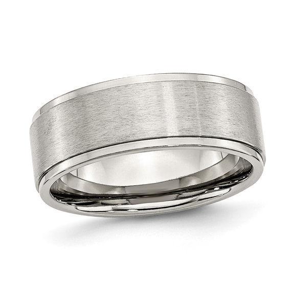 Men's 8.0mm Ridged Edge Comfort Fit Wedding Band in Stainless Steel Product Image