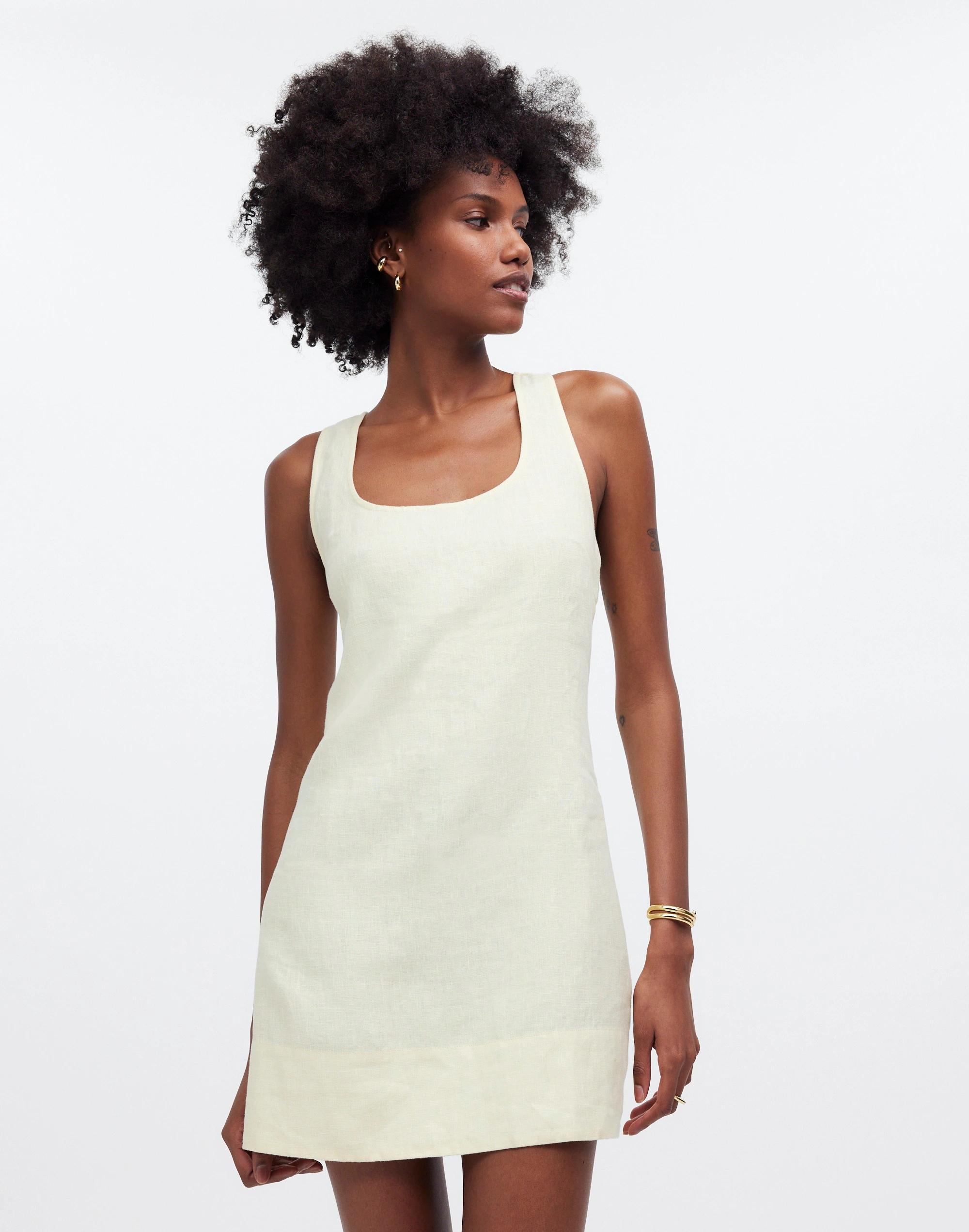 Cross-Back A-Line Mini Dress in Linen Product Image