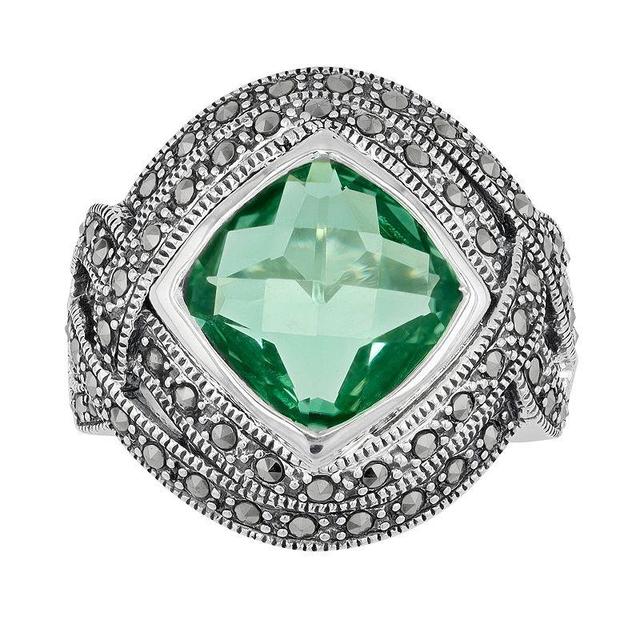 Lavish by TJM Sterling Silver Lab-Created Green Quartz & Marcasite Cocktail Ring, Womens Product Image