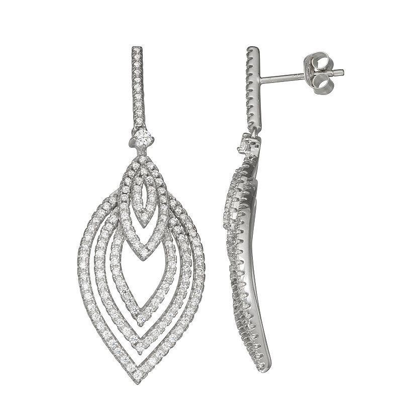 Sterling Silver Cubic Zirconia Graduated Teardrop Dangle Earrings, Womens Product Image