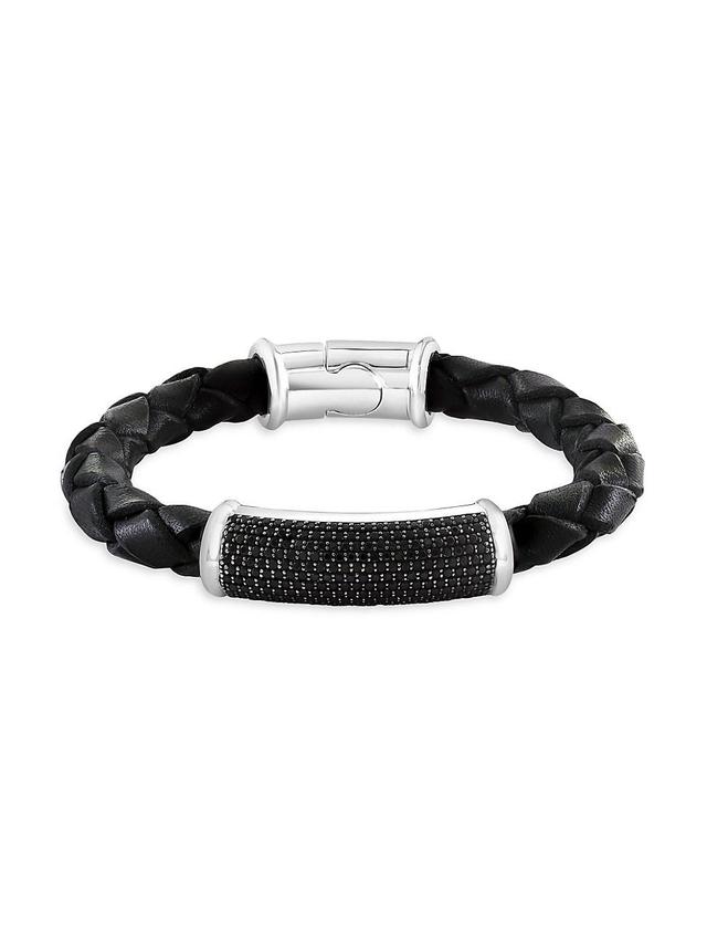 Mens COLLECTION 925 Sterling Silver, Leather & Black Spinel Bracelet Product Image