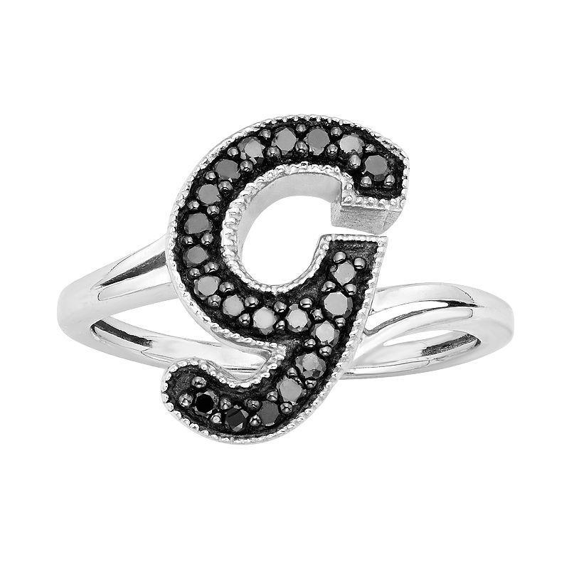 Jewelexcess Sterling Silver 1/4-ct. T.W. Black Diamond Initial Ring, Womens Product Image