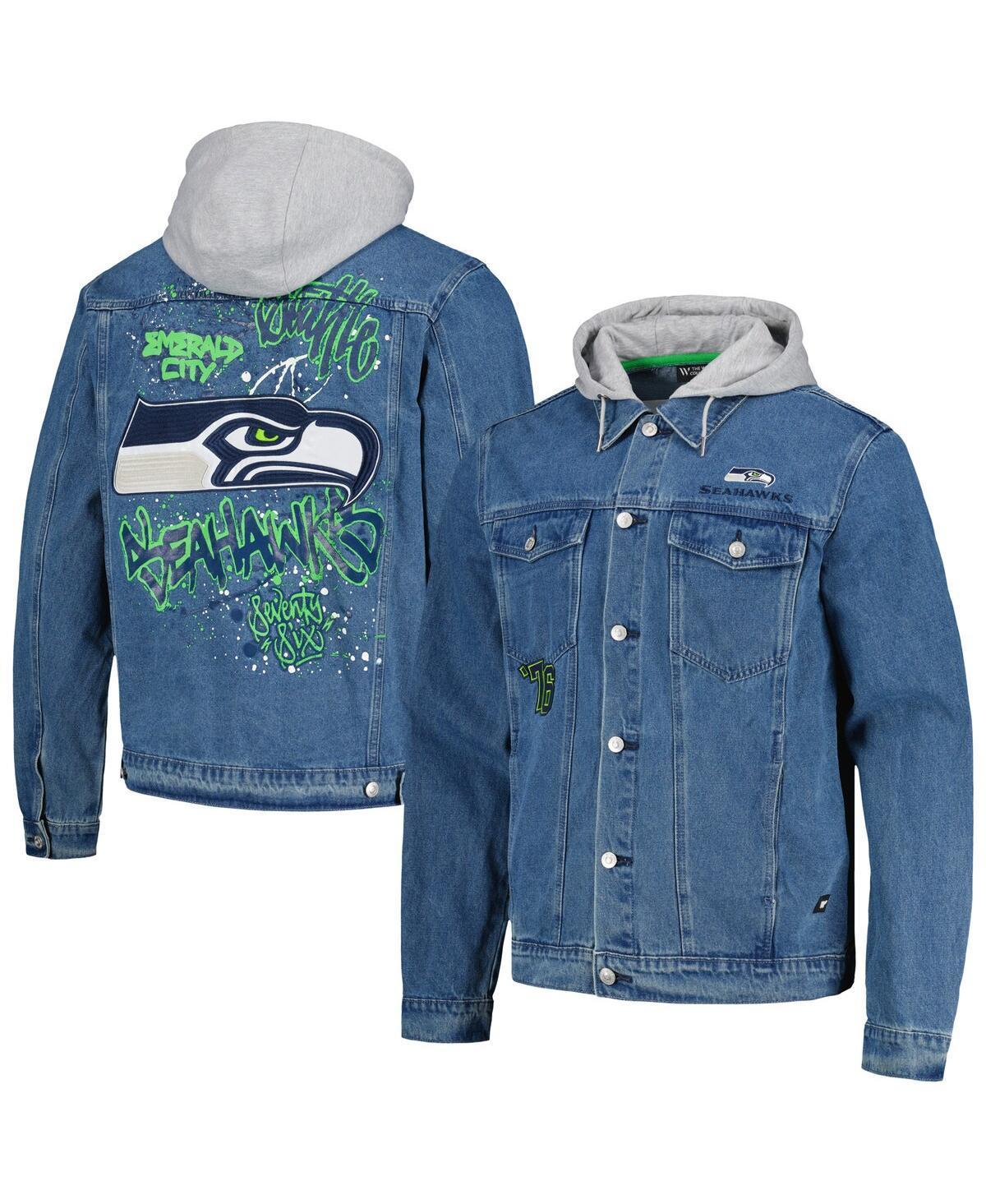 Mens The Wild Collective Seattle Seahawks Hooded Full-Button Denim Jacket Product Image