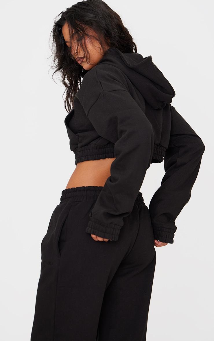 Black Premium Cropped Waistband Detail Hoodie Product Image