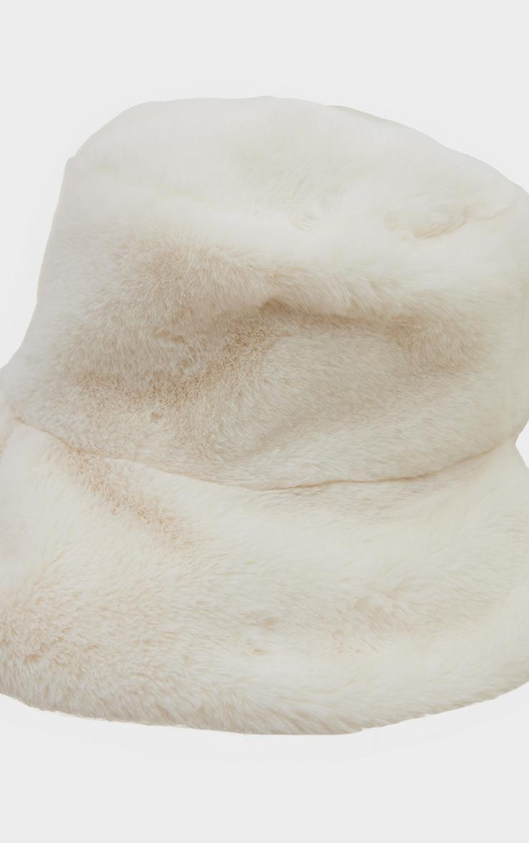  Cream Fluffy Faux Fur Bucket Hat Product Image