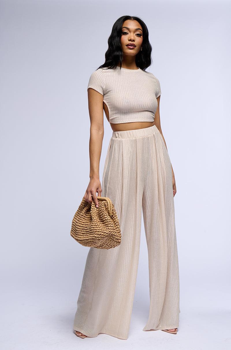 JUST LIKE MAGIC METALLIC KNIT WIDE LEG PANT Product Image