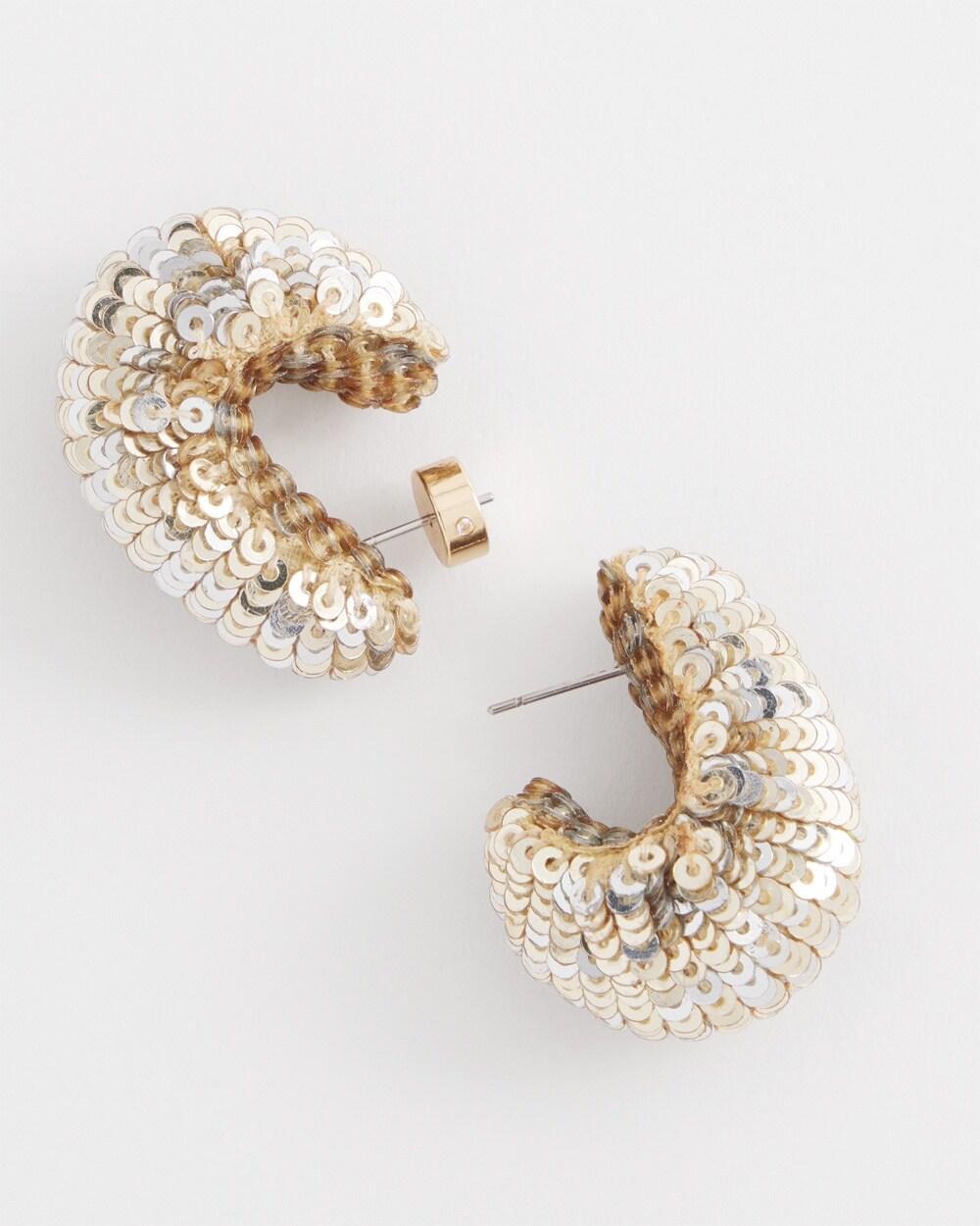 No Droop™ Neutral Sequin Huggie Earrings Product Image