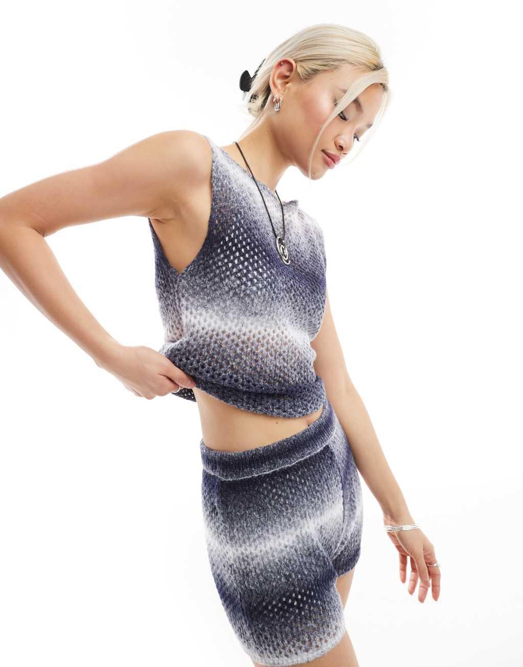 COLLUSION ombre knit slash neck tank top in gray - part of a set Product Image