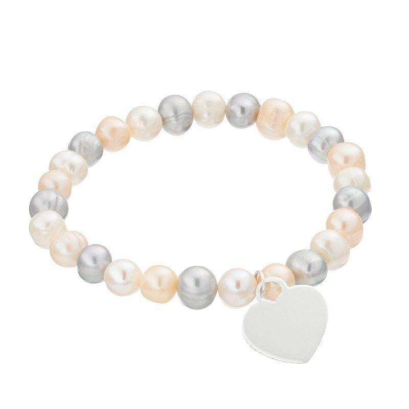 Aleure Precioso Dyed Freshwater Cultured Pearl & Heart Charm Stretch Bracelet, Womens, Natural Product Image