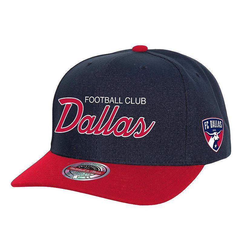 Mens Mitchell & Ness Navy Fc Dallas Team Script 2.0 Stretch Snapback Hat Product Image