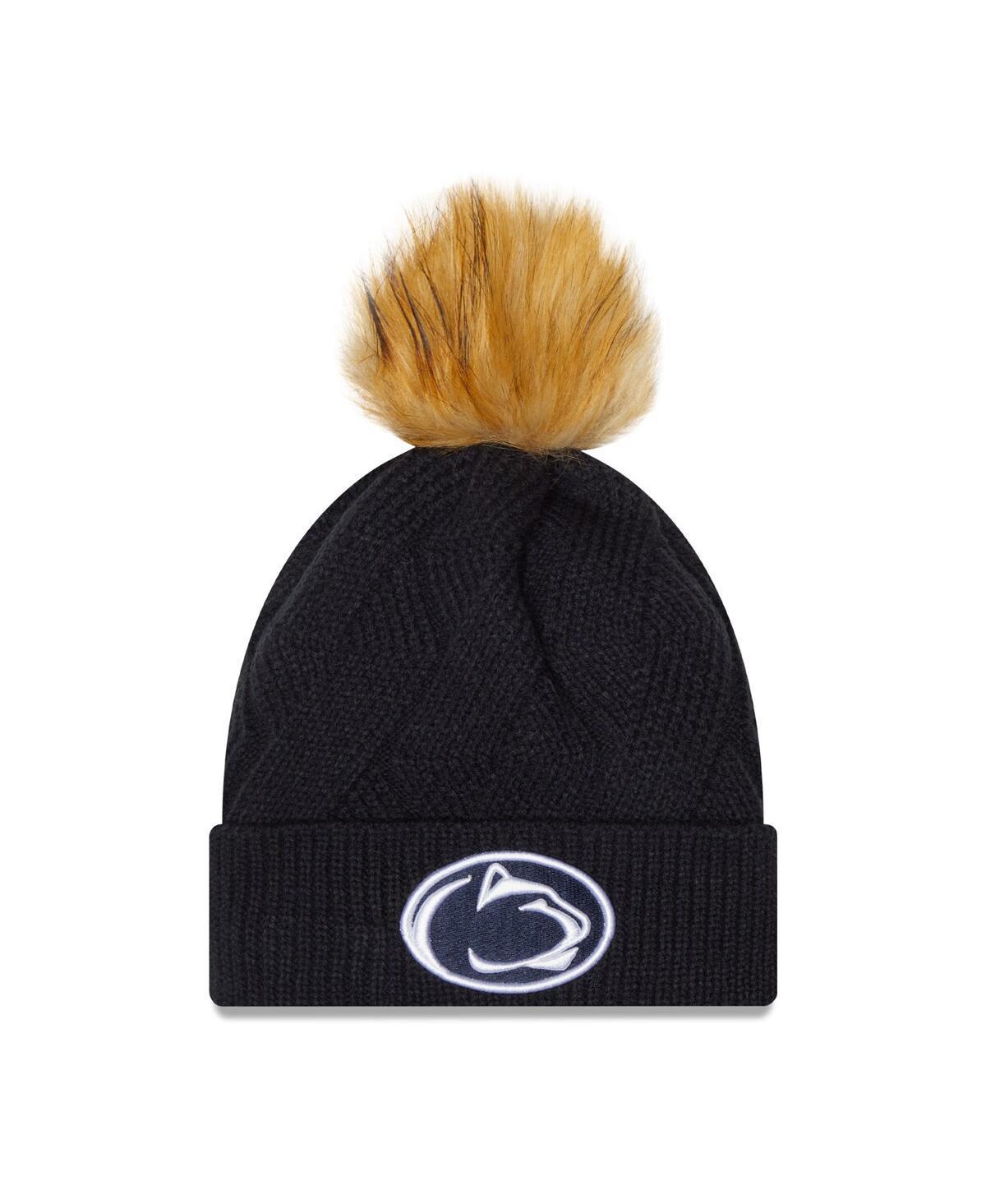 Womens New Era Navy Penn State Nittany Lions Snowy Cuffed Knit Hat with Pom Product Image