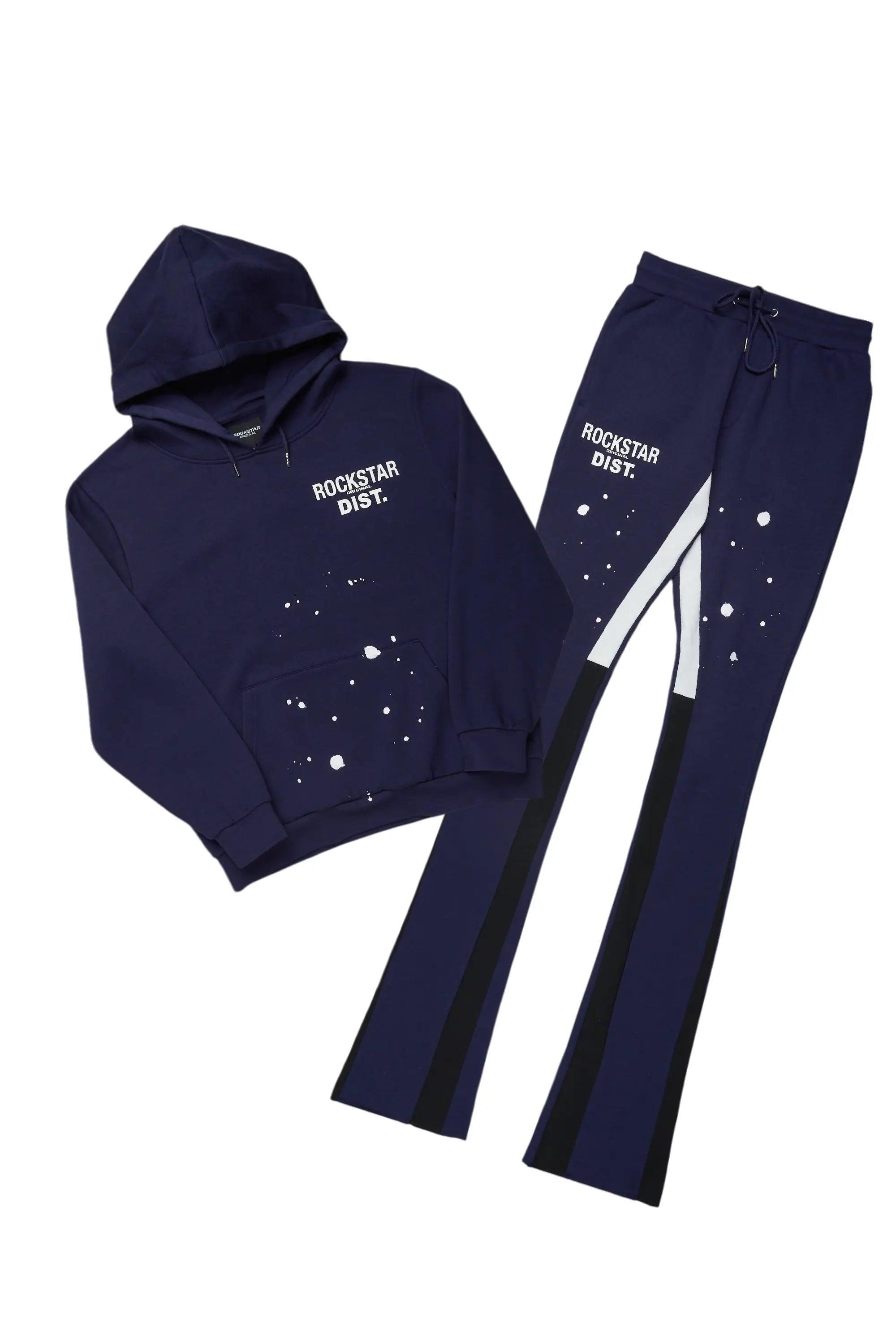 Raffer Navy Hoodie/Super Stacked Flare Pant Set Male Product Image