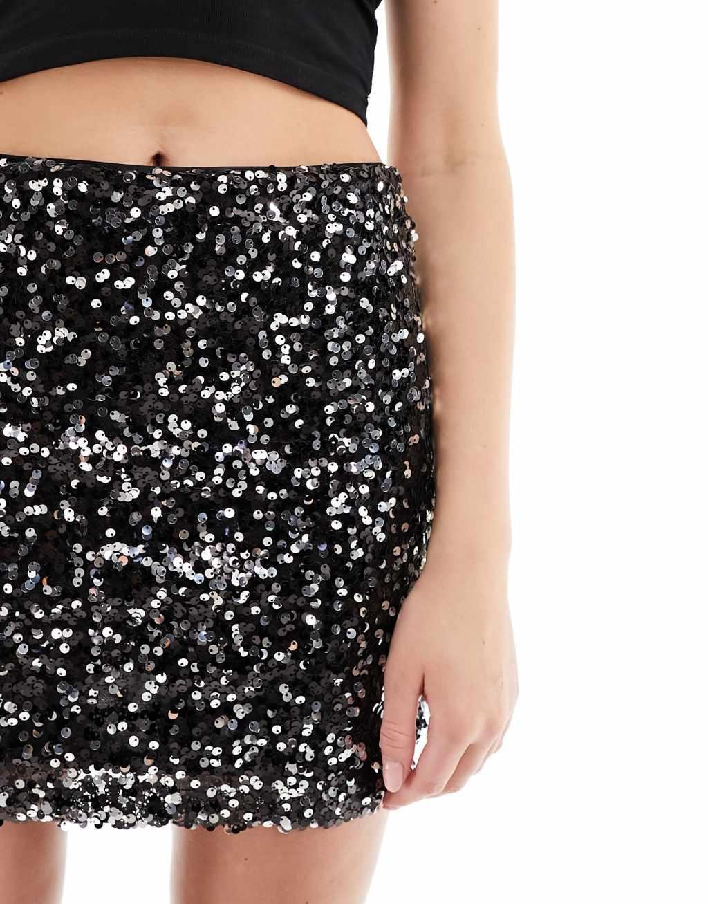 ASOS DESIGN satin mini skirt with curved hem in black Product Image