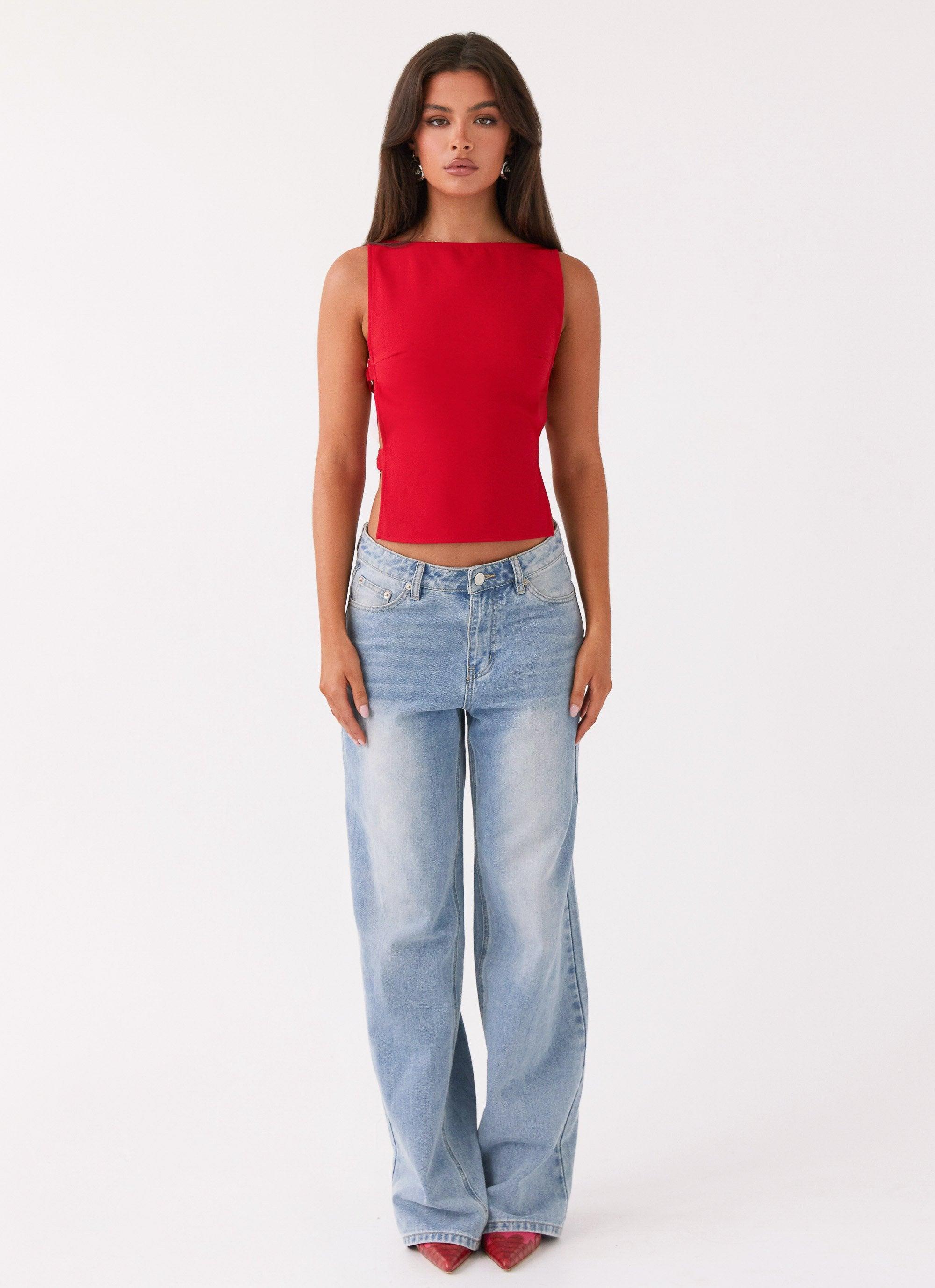 Cherish You Buckle Top - Red Product Image