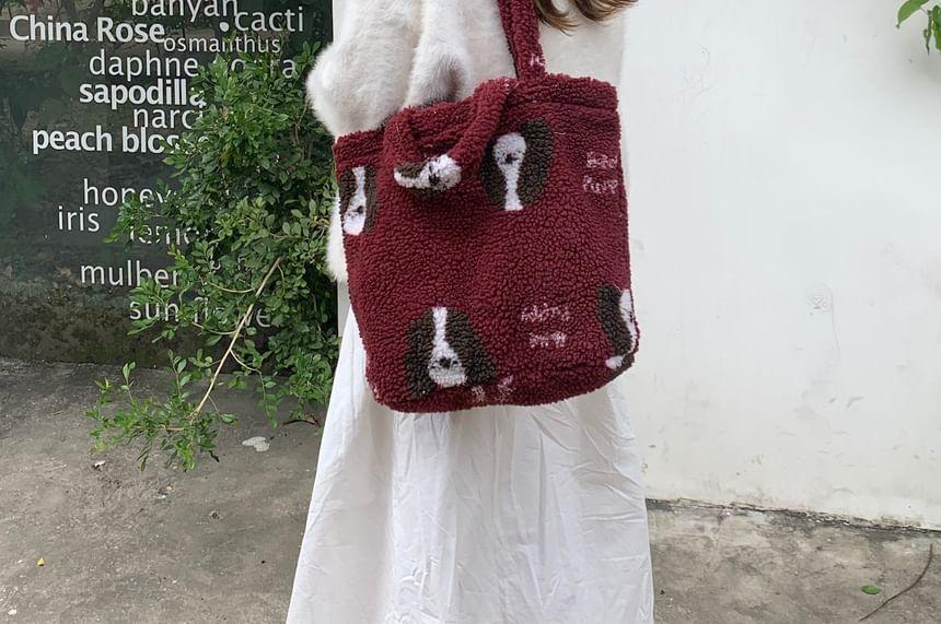 Patterned Faux Shearling Tote Bag Product Image