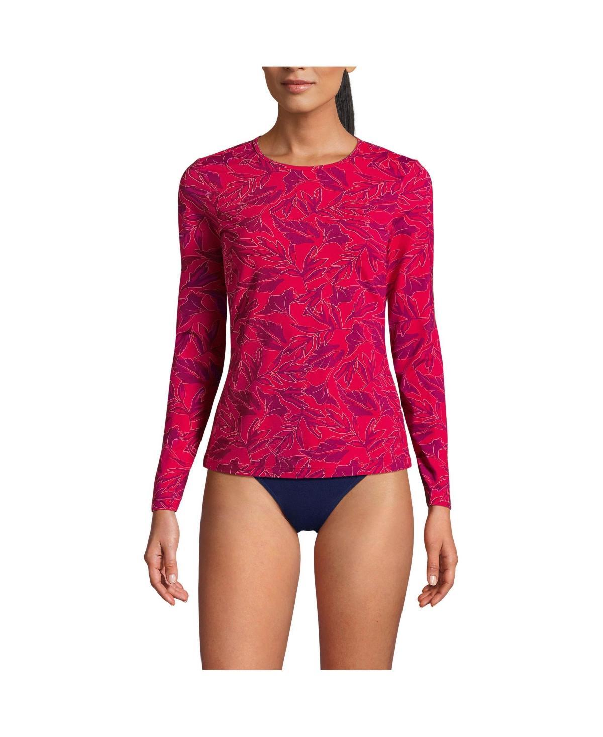 Lands End Womens Crew Neck Long Sleeve Rash Guard Upf 50 Sun Protection Swim Tee Product Image