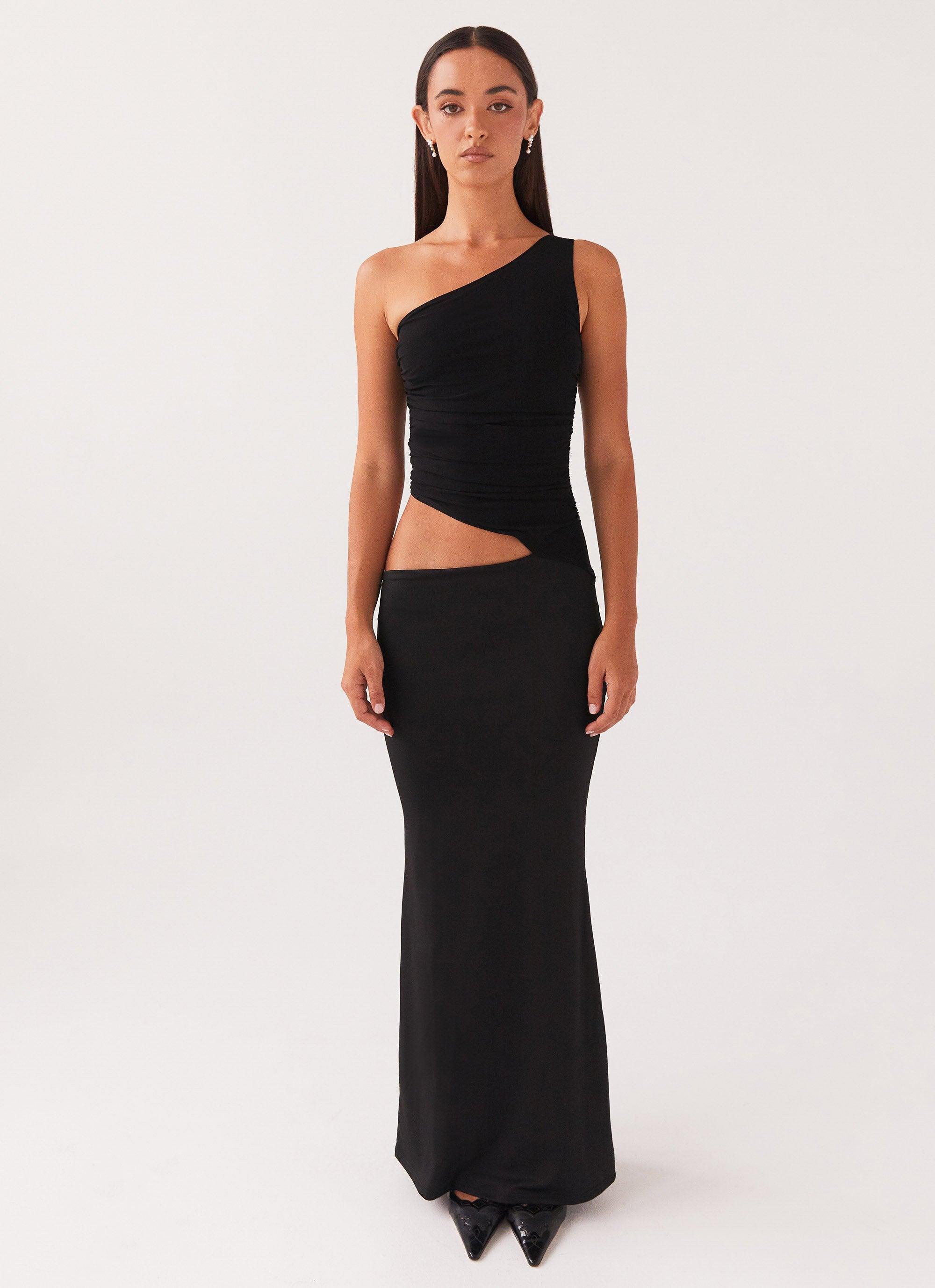 Seranella One Shoulder Maxi Dress - Black Product Image