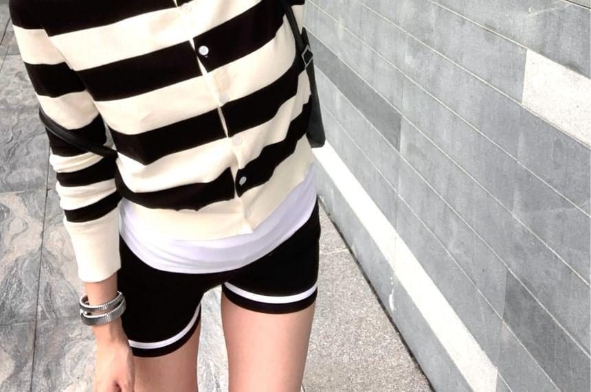 Striped Button-Up Crop Cardigan/ Cami Top Product Image