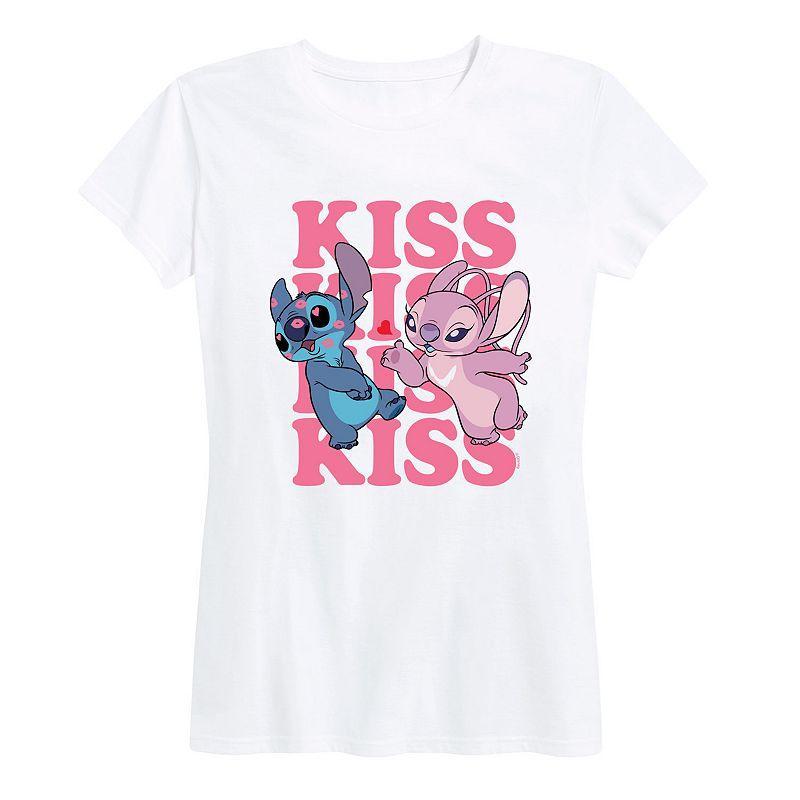 Disneys Lilo & Stitch Womens Kiss Repeated Graphic Tee Blue Product Image