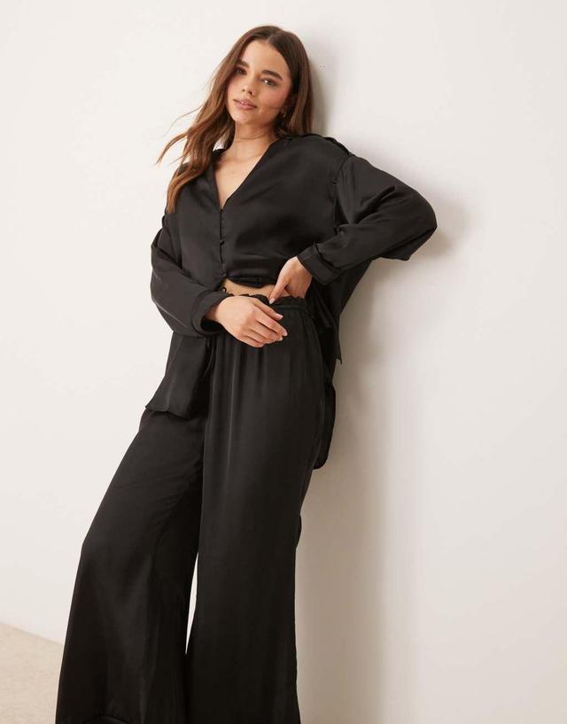 Free People satin pajama set in slate Product Image