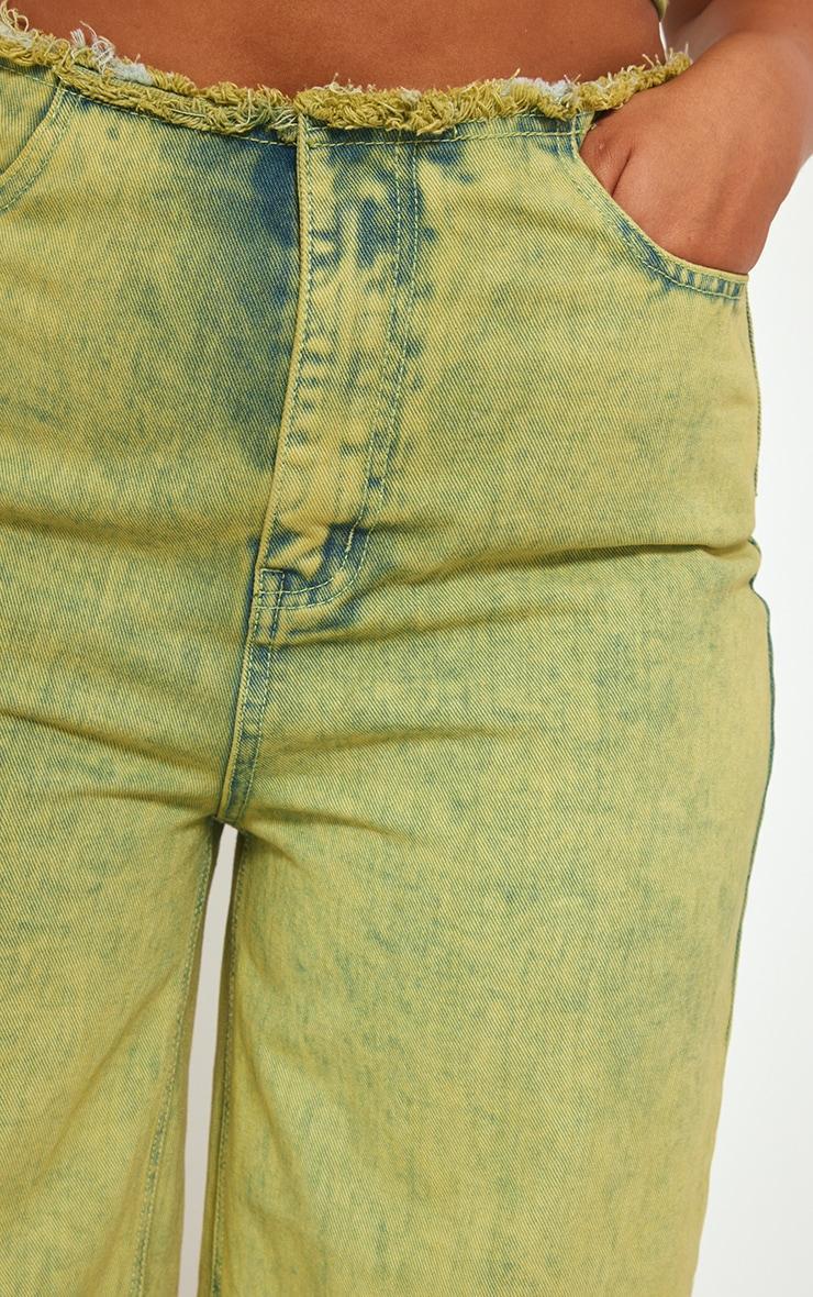 Plus Green Tint Acid Wash Raw Hem Wide Leg Jeans Product Image