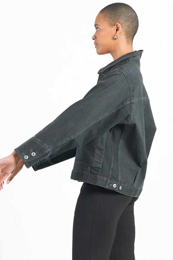 Denim mixed media button front jacket Product Image