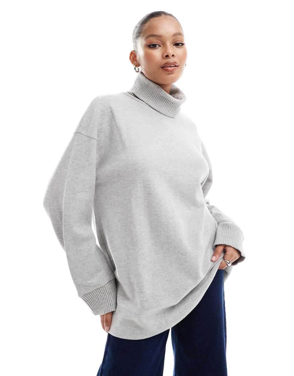 ASOS DESIGN supersoft long line turtleneck in gray heather Product Image