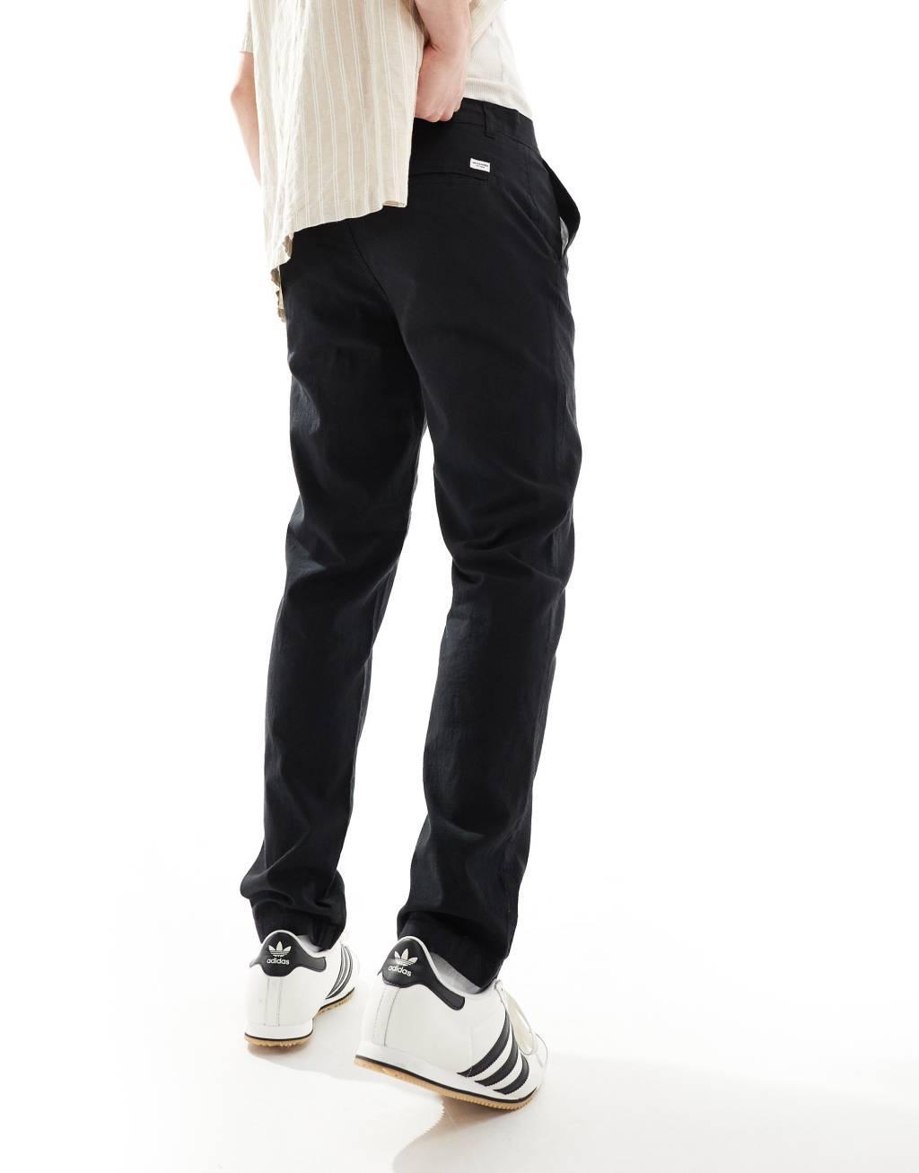 Jack & Jones linen mix chinos in black  Product Image