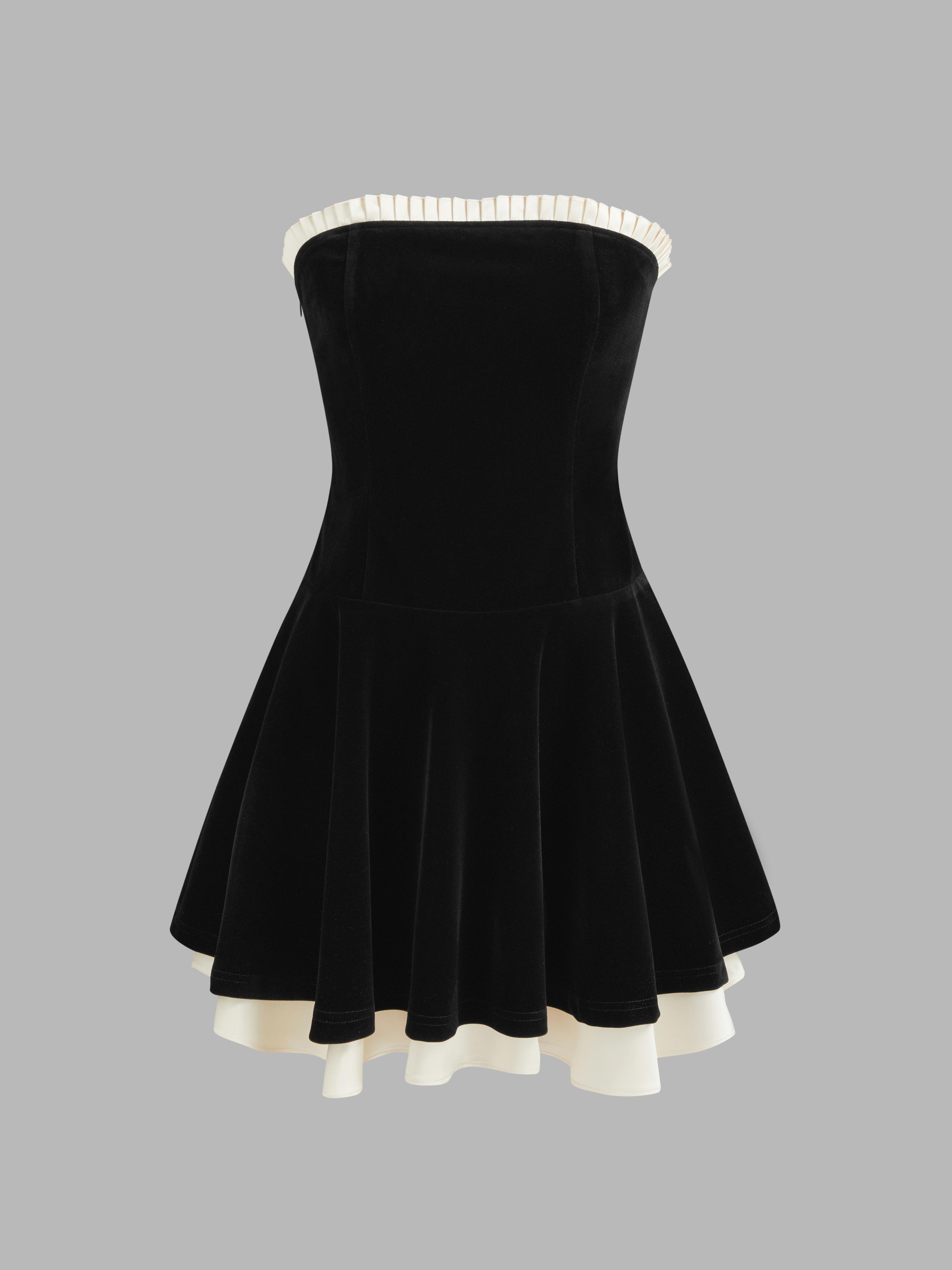 Velvet Strapless Solid Lace Up Layered Mini Dress Product Image