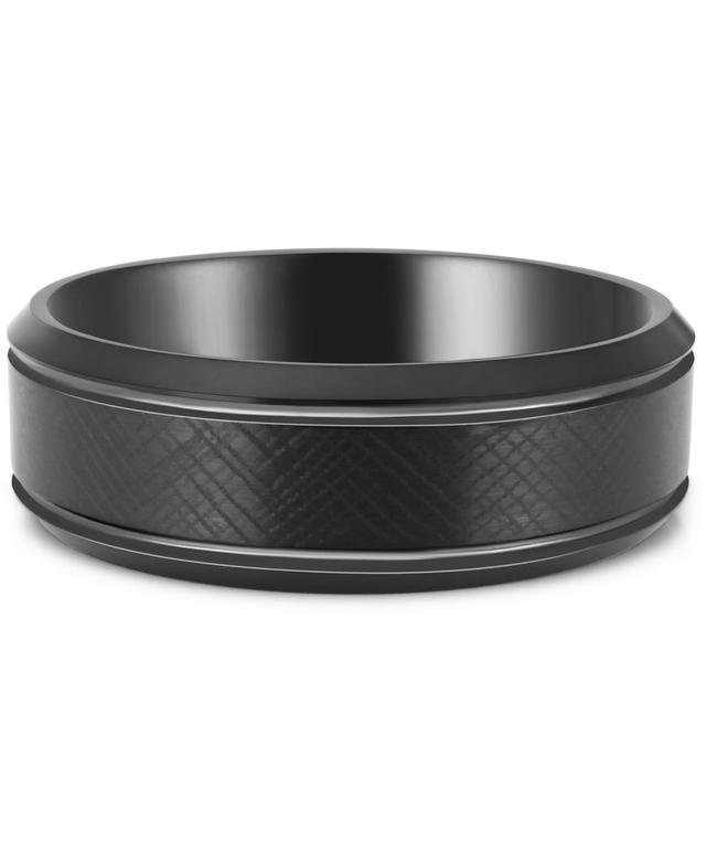 Mens Textured Bevel Edge Band Ion-Plated Tantalum - Black Product Image