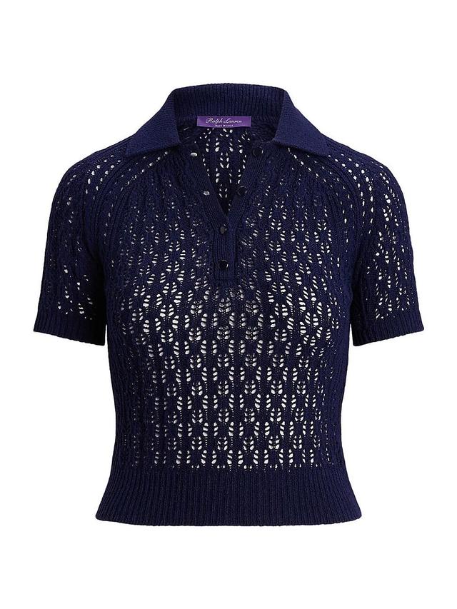 Womens Silk Openwork Knit Polo Shirt Product Image