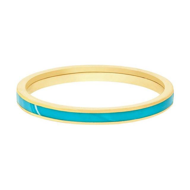 Color Romance 14k Gold 2 mm Enamel Stripe Band Ring, Womens 14k Gold Blue Product Image