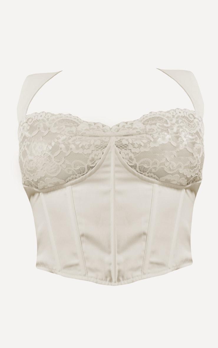 Plus Cream Lace Trim Corset Top Product Image