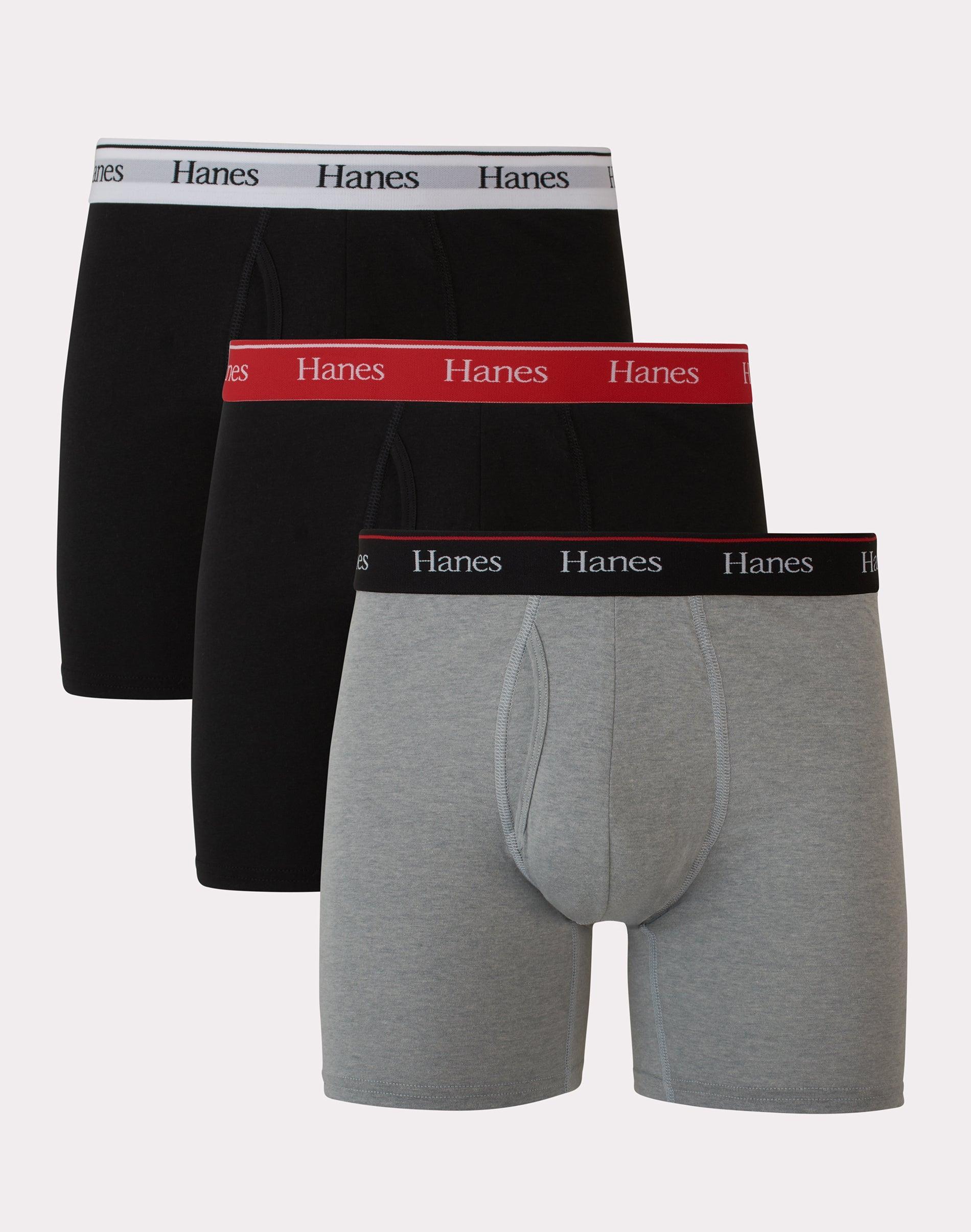 Hanes Originals Ultimate Mens Boxer Brief Underwear, Moisture-Wicking Stretch Cotton, Assorted Solids, 3-Pack Black Grey S Product Image