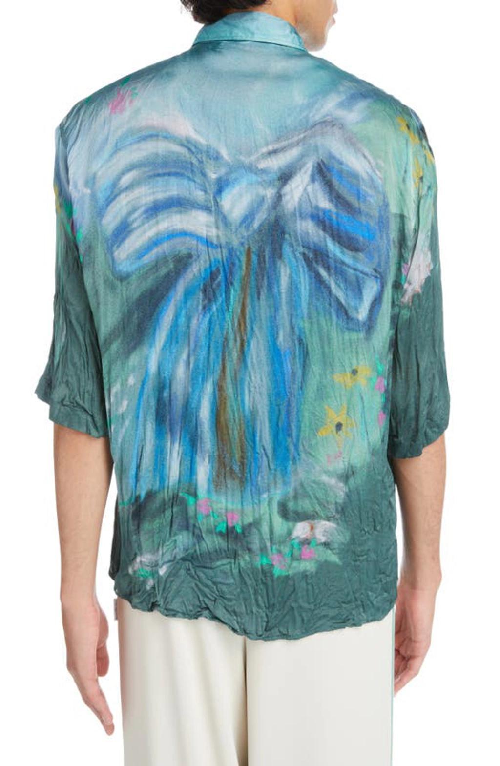 ACNE STUDIOS Sandroki Printed Crinkled-satin Shirt In Sage Green Light Blue Product Image