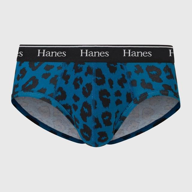 Hanes Originals Premium Mens Leopard Print Briefs - Blue L Product Image