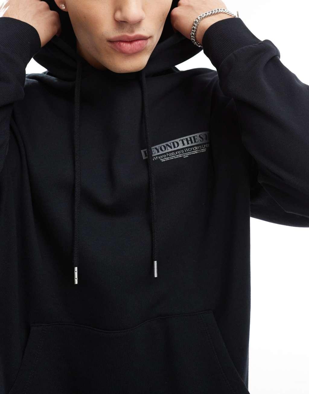 ASOS DESIGN oversized hoodie with back print in black Product Image