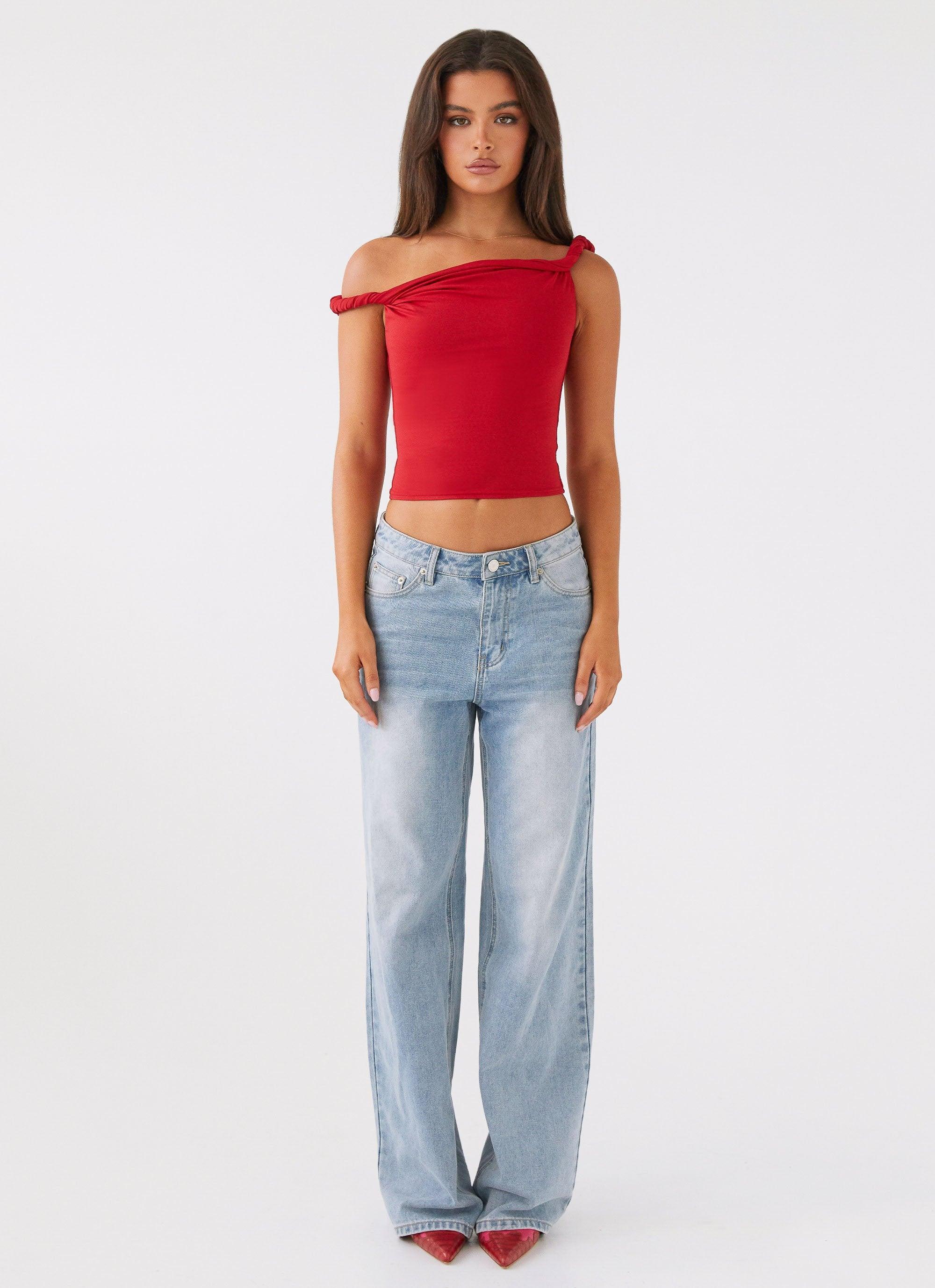 Solace Soul Twist Shoulder Top - Red Product Image