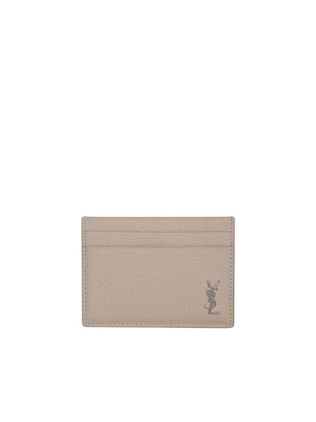 Tiny Cassandre Leather Card Holder In Beige Product Image