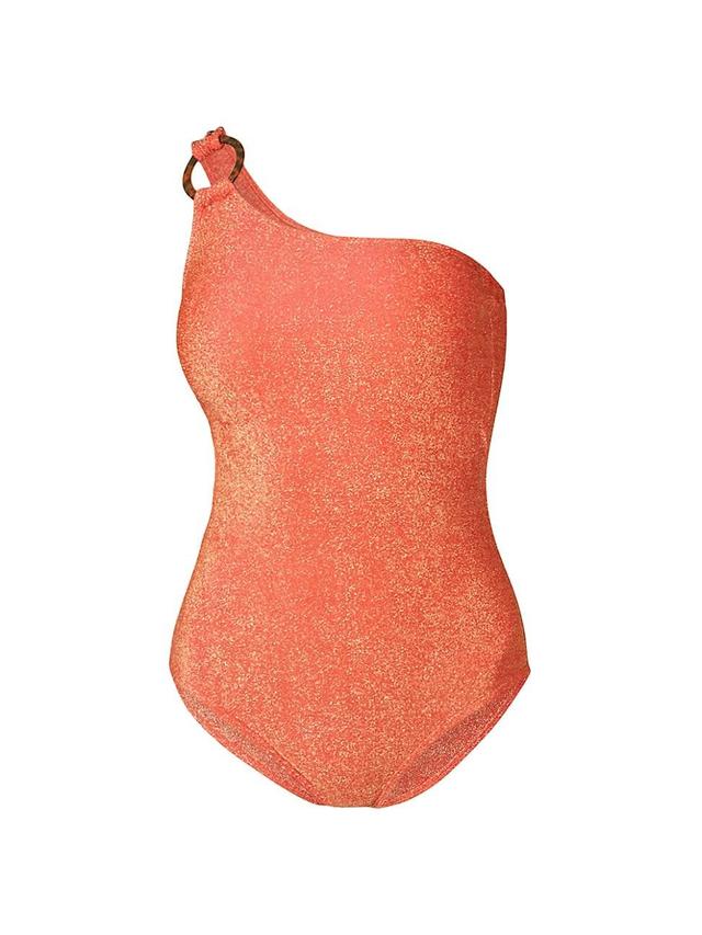 Womens Metallic One-Shoulder One-Piece Swimsuit Product Image