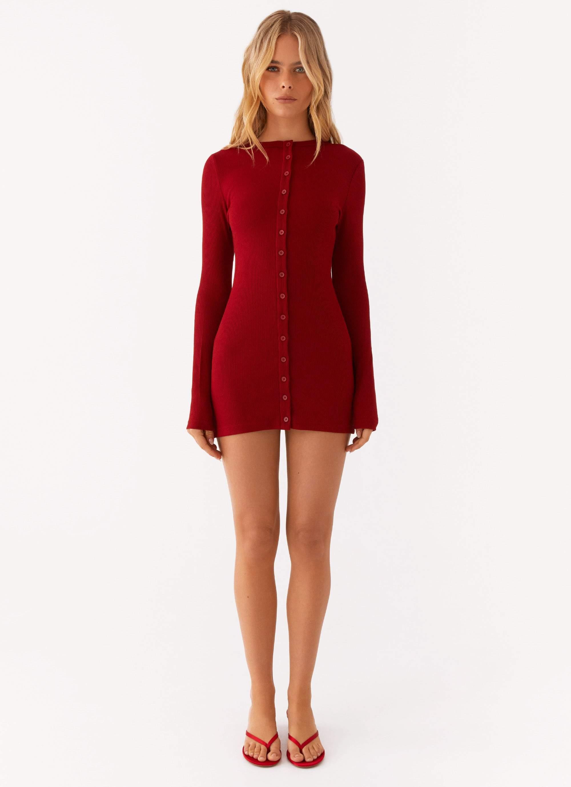 Blair Long Sleeve Mini Dress - Red Product Image