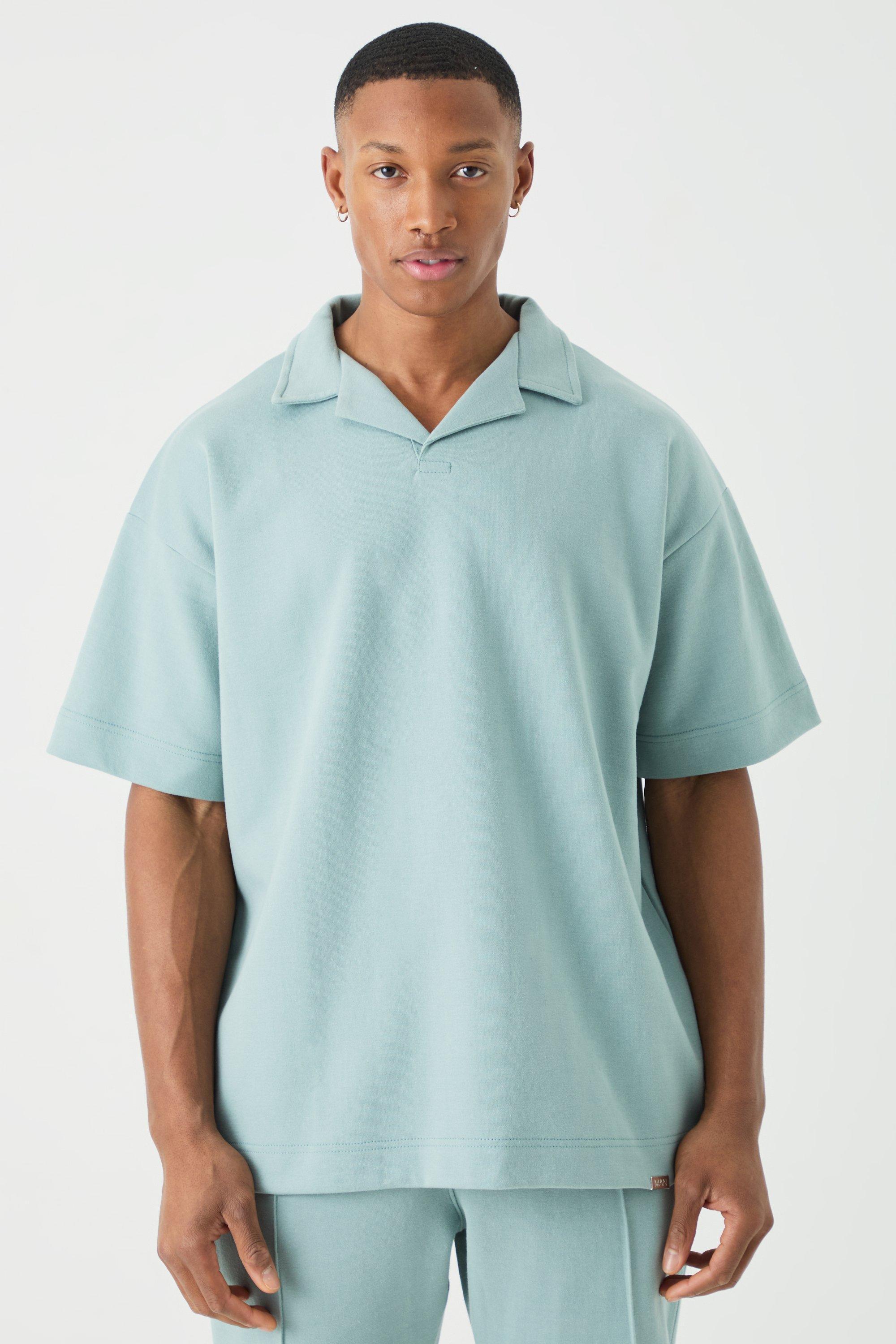 Oversized Man Heavy Interlock Revere Polo | boohooMAN USA Product Image