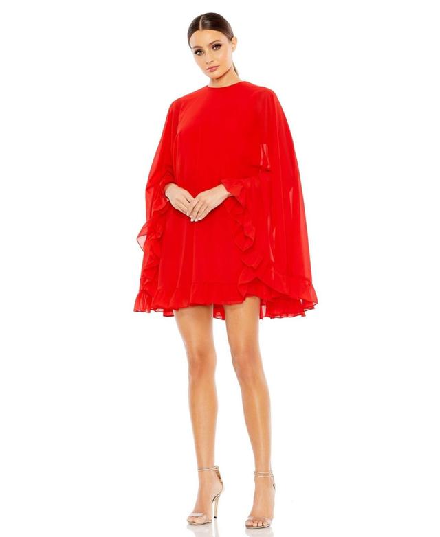 Mac Duggal High Neck Ruffle Hem Cape Mini Dress Product Image