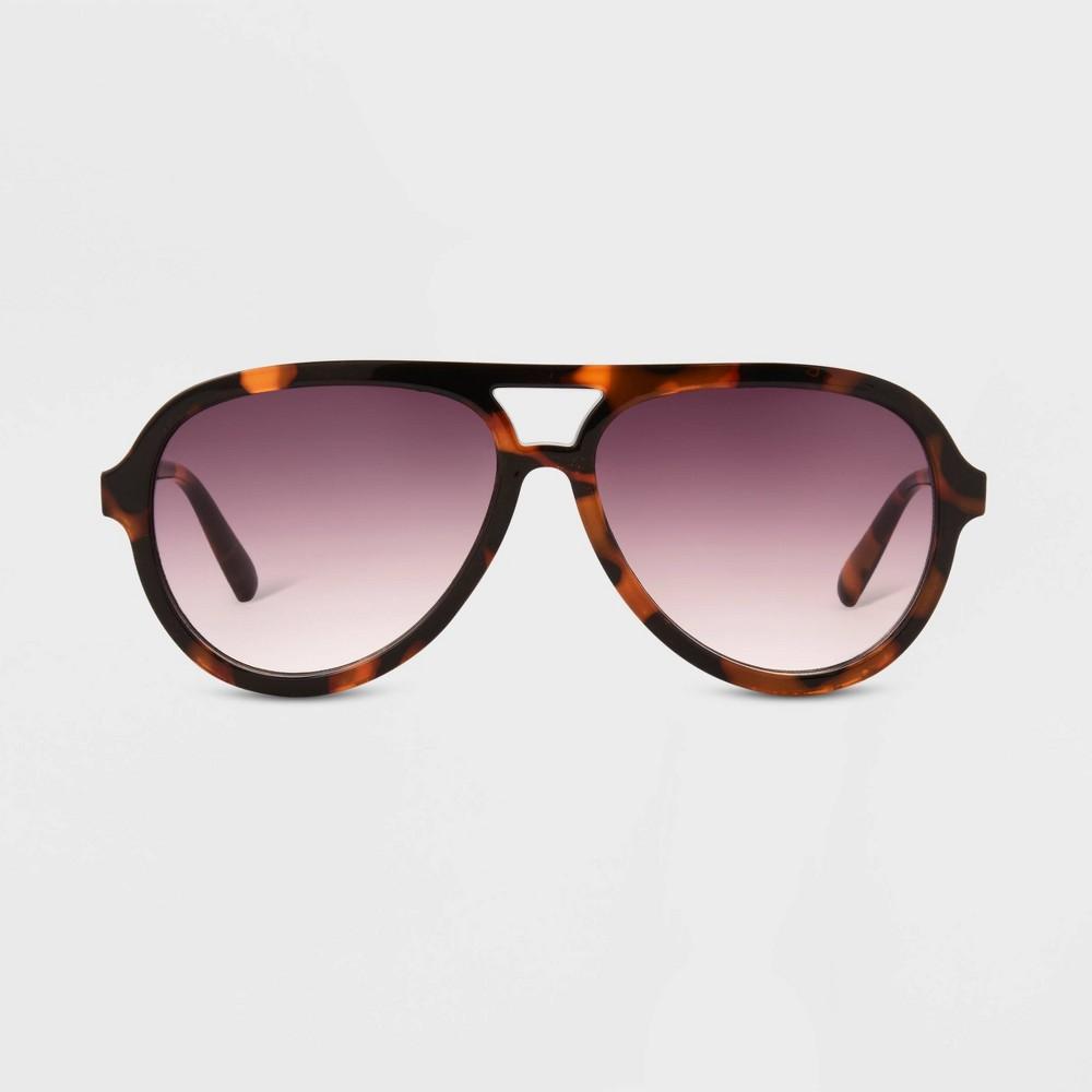 Womens Tortoise Print Shiny Plastic Metal Aviator Sunglasses - Universal Thread Dark Brown Product Image