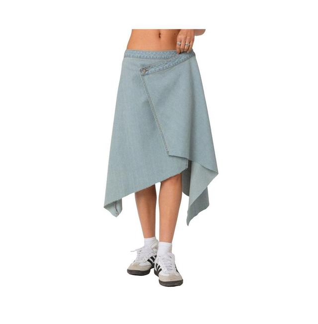 Women's Asymmetric wrapped denim midi skirt Product Image