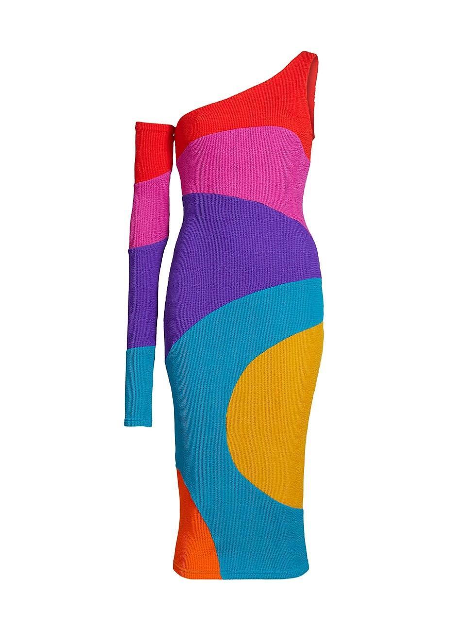 Womens Colorblock One-Shoulder Midi-Dress Product Image