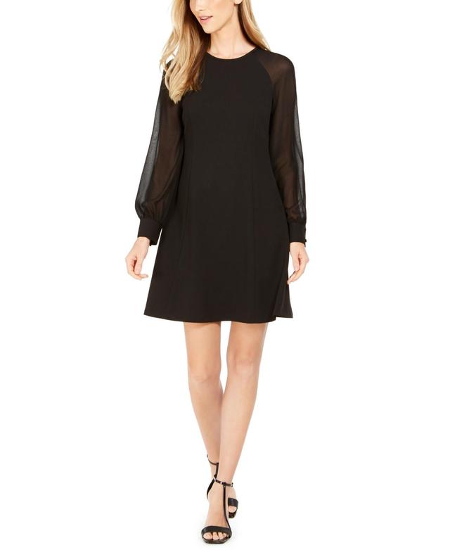 Calvin Klein Women's Sheer Sleeve A Line Dress - Malachite - Size 6  - female - Size: 6 Product Image