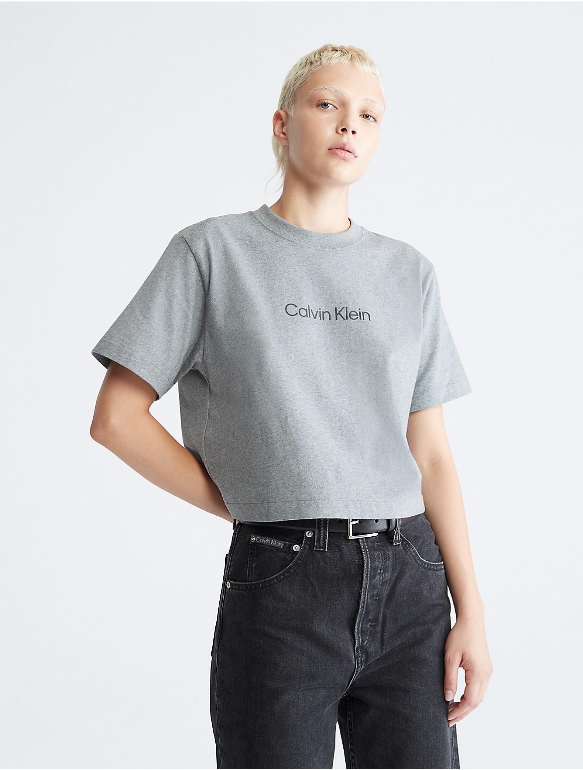 Calvin Klein Womens Relaxed Fit Standard Logo Crewneck T-Shirt - Grey - XL Product Image