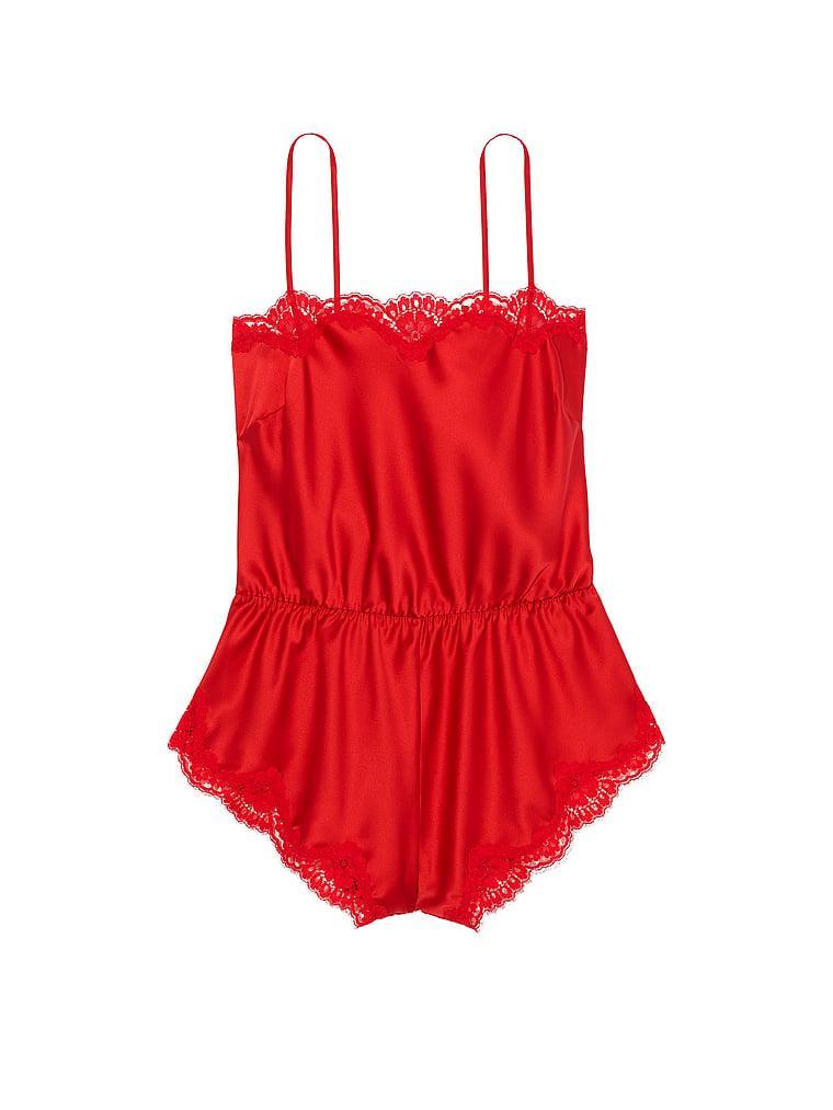 Satin Lace-Trim Romper Product Image