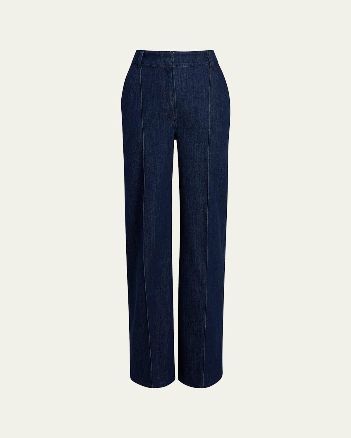 Womens High-Waisted Denim Trousers Product Image